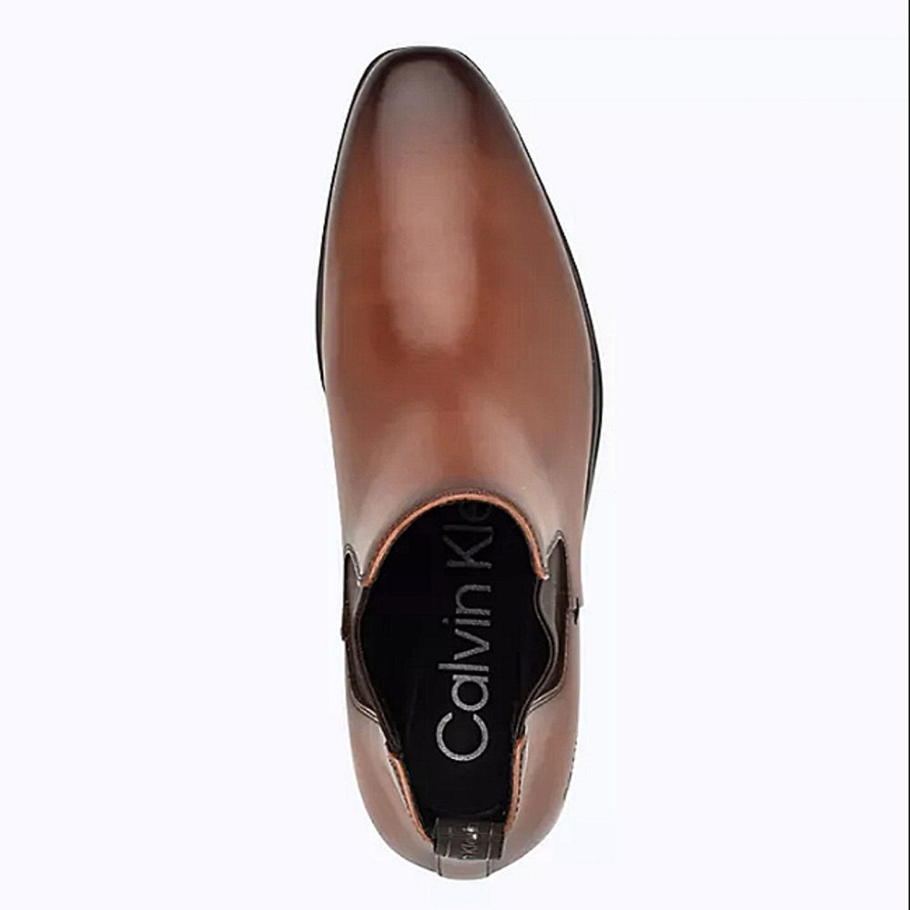 New w/Box Calvin Klein Donto Brown Leather Pull-On Chelsea Ankle Boots Size 9 - Picture 3 of 5